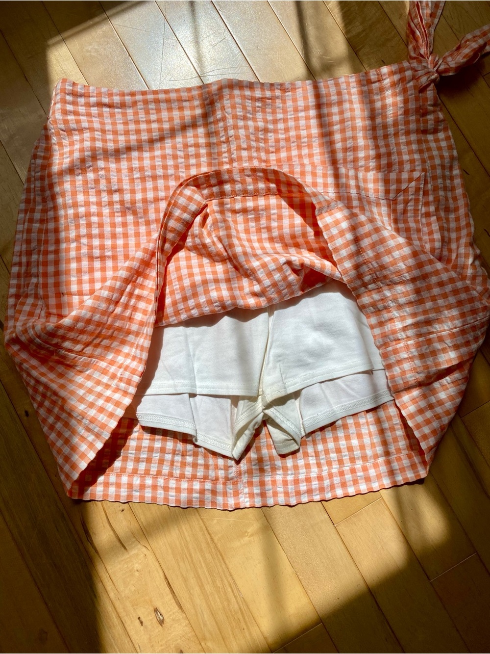 Reitmans Orange and White Gingham Wrap Skort - Picture 2 of 3